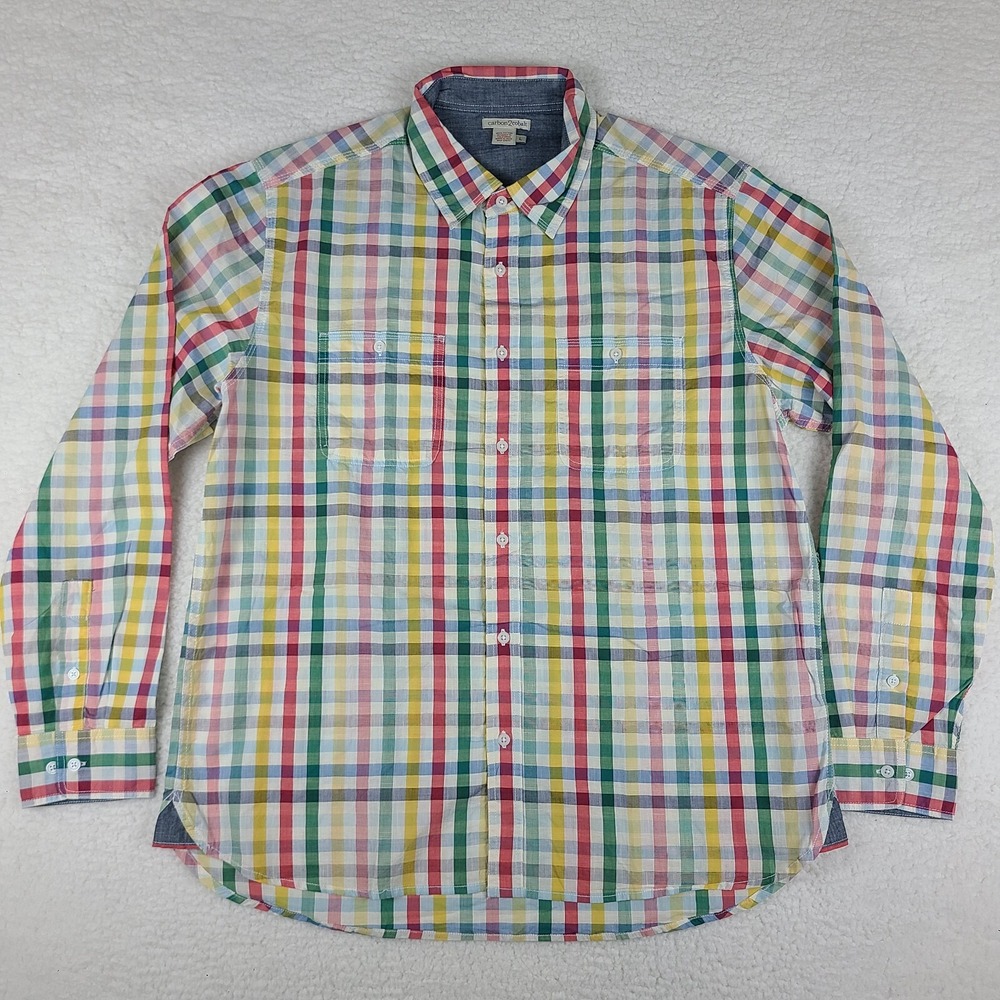 Carbon 2 Cobalt Dress Shirt Mens Large Multi Color Check Plaid Cotton Button Up